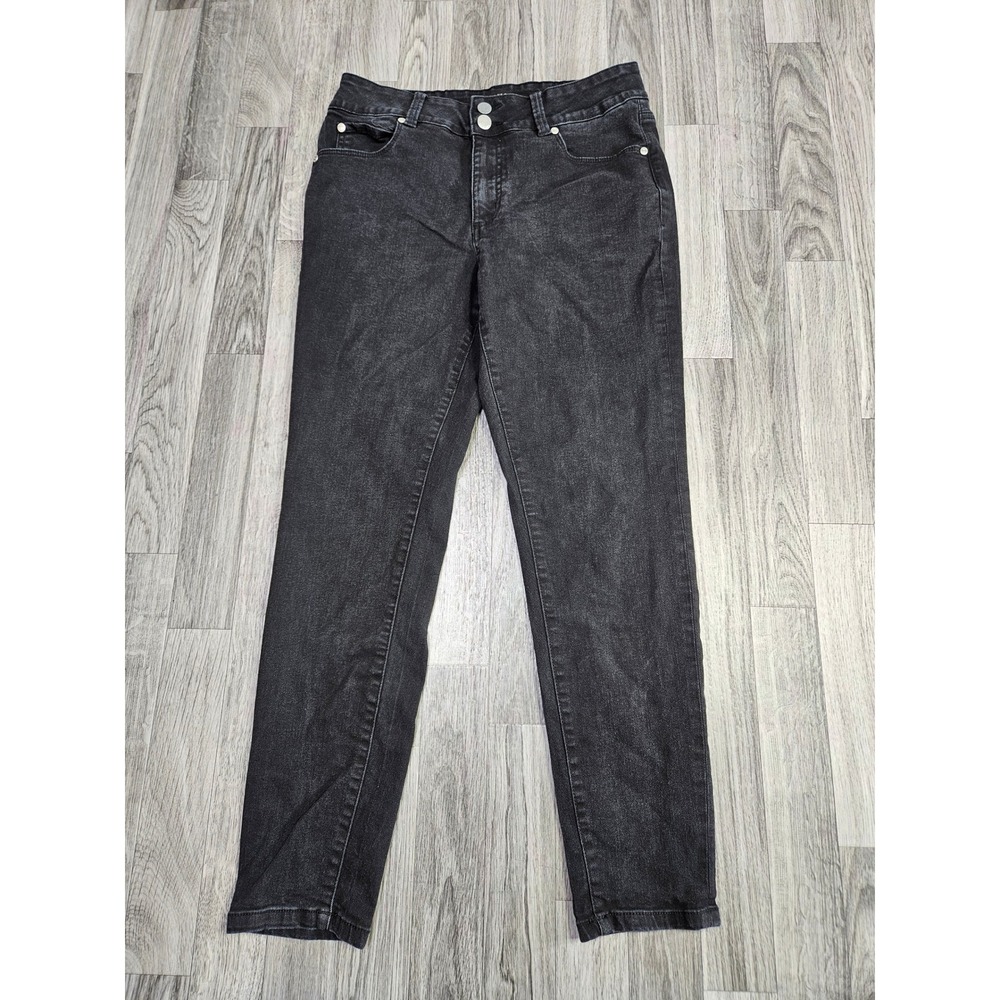 Tahari Charlotte Skinny Jeans Women 10/30 Black Double Button High Rise Denim